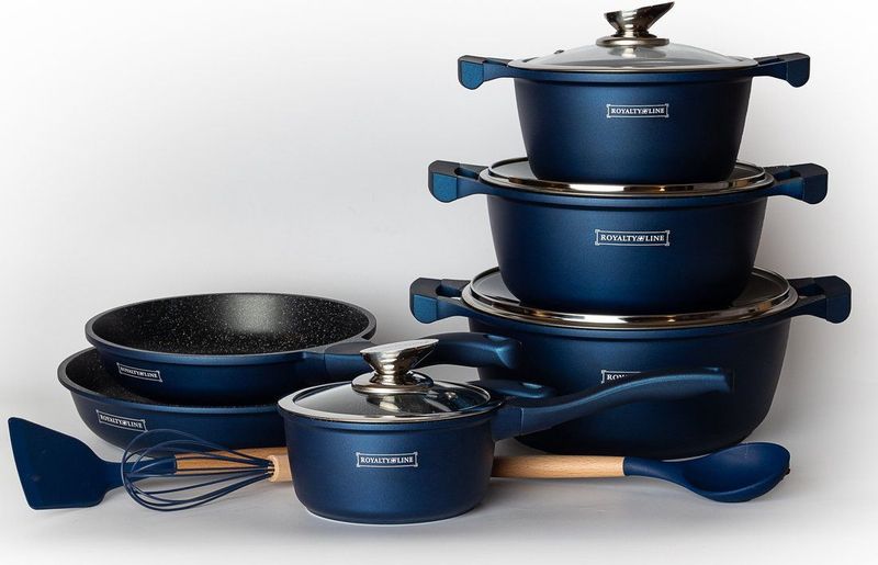 Royalty Line - BS1010 - Pannenset - 13 Delige - Inductie - Blauw - Antiaanbaklaag - Pannen Geschikt Voor Alle Warmtebronnen
