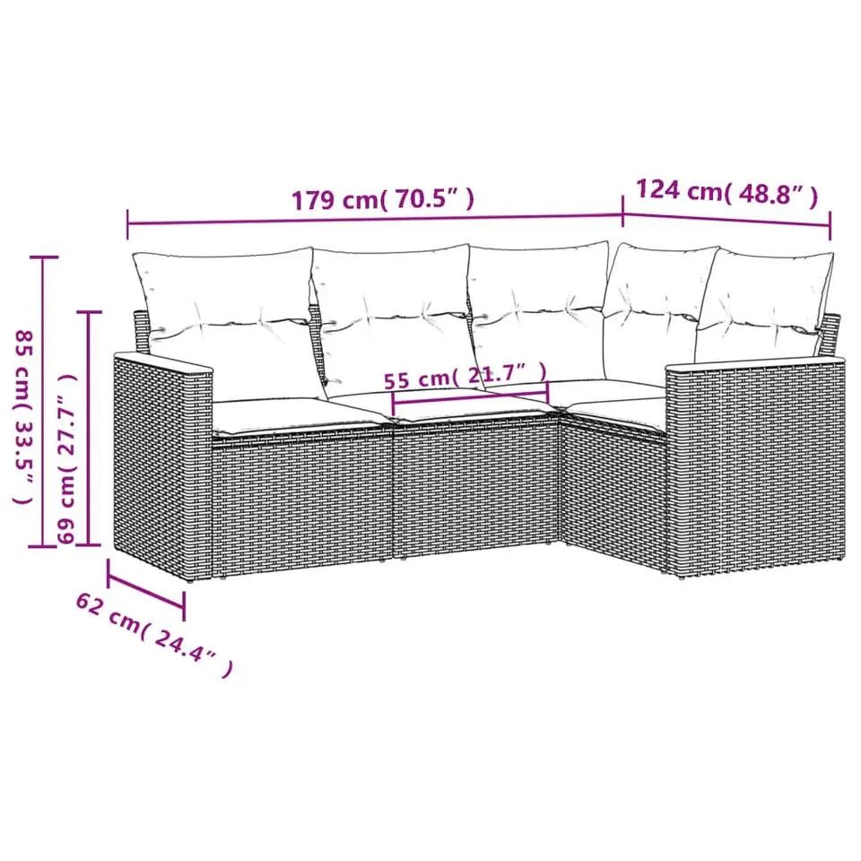 vidaXL - Loungeset - Zwart - Poly rattan - 4 stuks - Met kussens