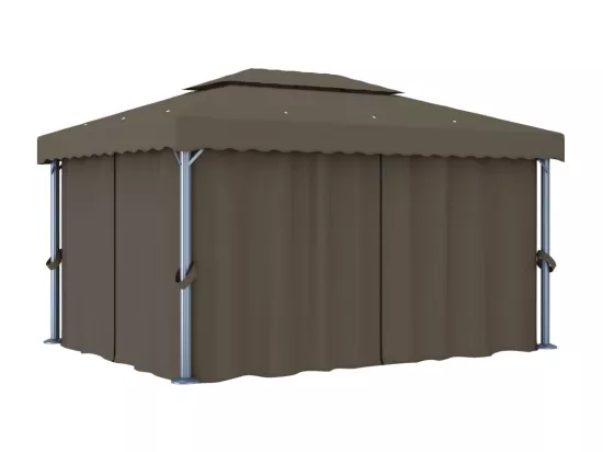 Tonnelle avec rideau et guirlande lumineuse à LED 4x3 m Taupe