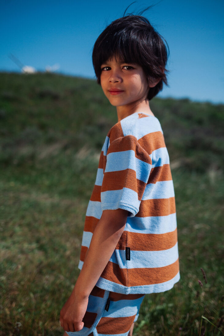 DAILY BRAT blauwe daily brat korte broek striped towel shorts
