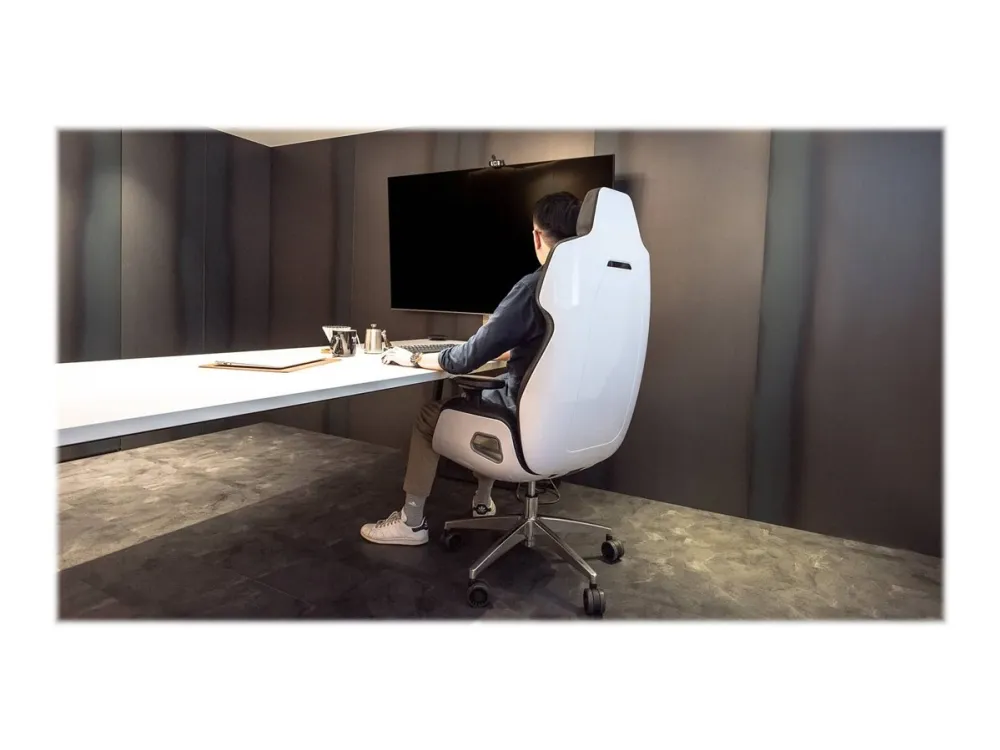 Thermaltake ARGENT E700 - Stol - ergonomisk - høj ryg - armstøtter - T-formet - vippe - drejeled - aluminiumlegering, perforeret læder, højdensistets støbt skum - sort, Glacier White