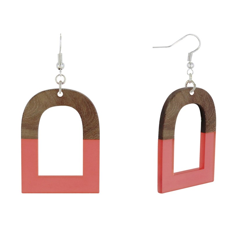 Boucles d'Oreilles Argent Etrier Bois et Résine