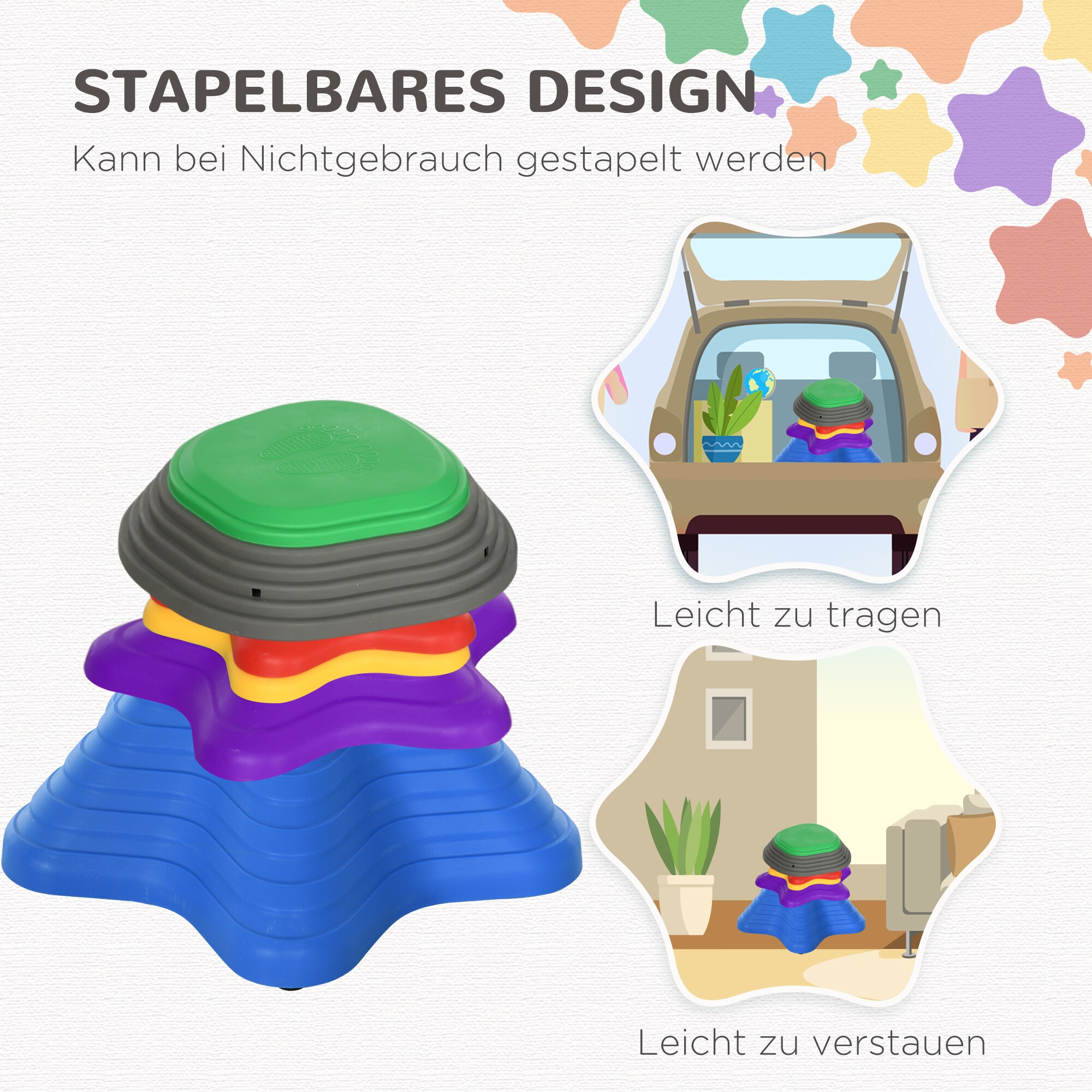 ZONEKIZ Flusssteine-Set aus robustem Material bunt 36,5L x 36,5B x 16H cm
