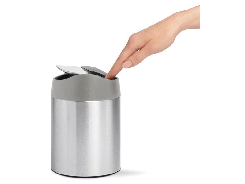 Simplehuman Abfalleimer 1.5 l, Silber Mini Abfalleimer mit Schwingdeckel
