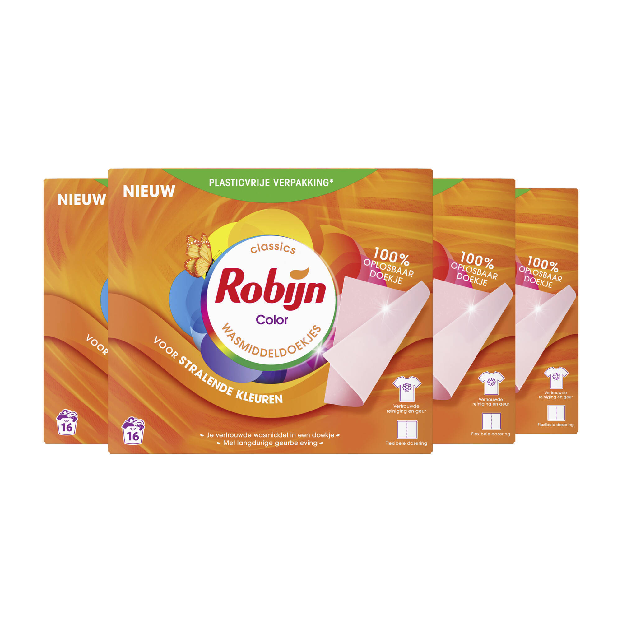 Robijn wasmiddeldoekjes Color - 4 x 16 wasstrips - 64 wasbeurten