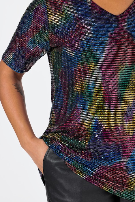 T-Shirt, A-Linie, Paillettenoptik