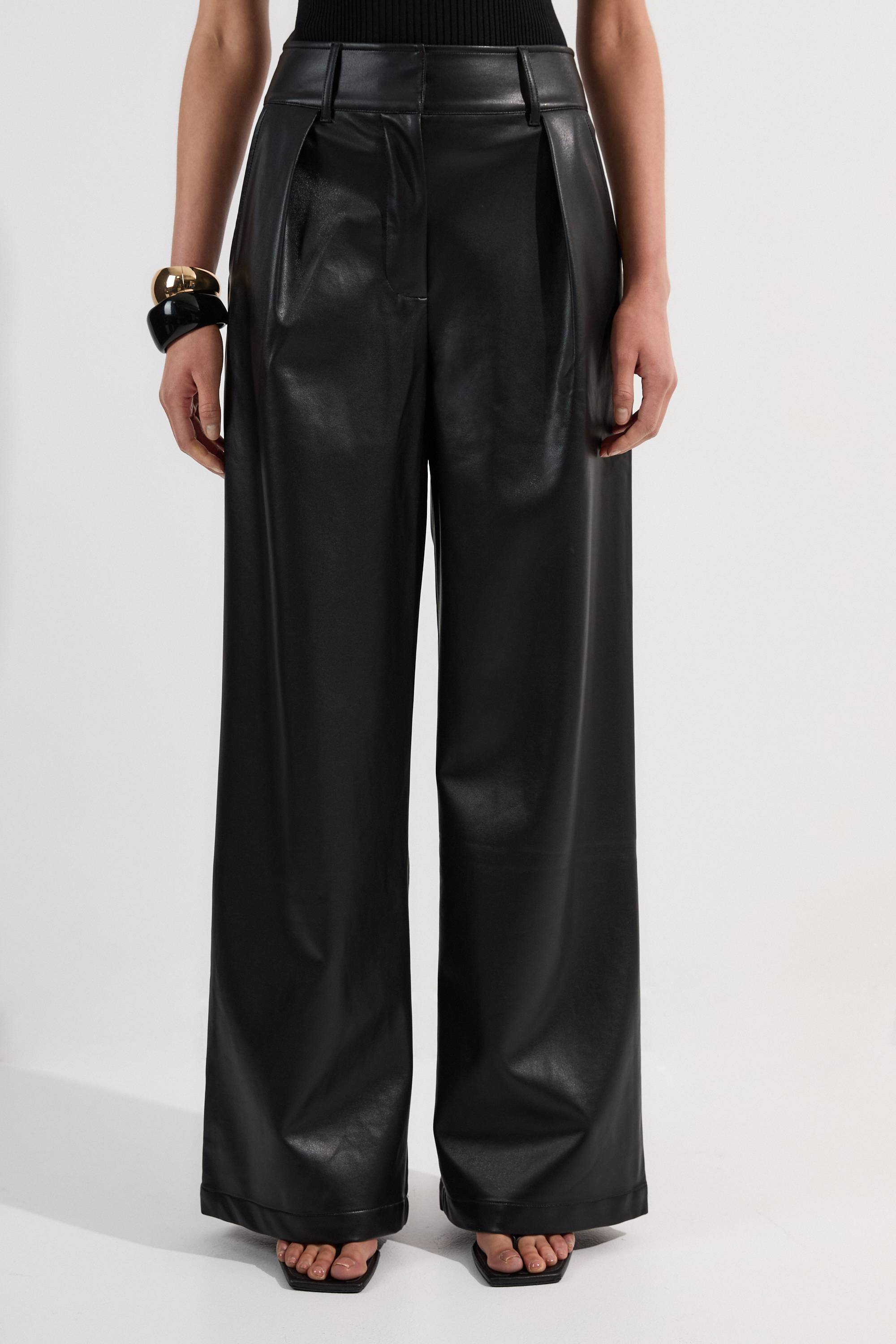 KarenMillen Pantalon en synthétique à taille haute et jambes larges