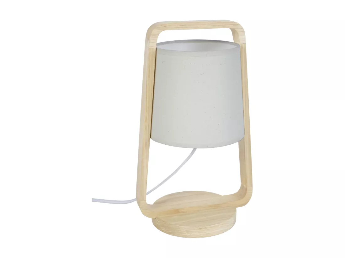 Lampe de chevet arqué bois naturel,écru 32,5 cm.