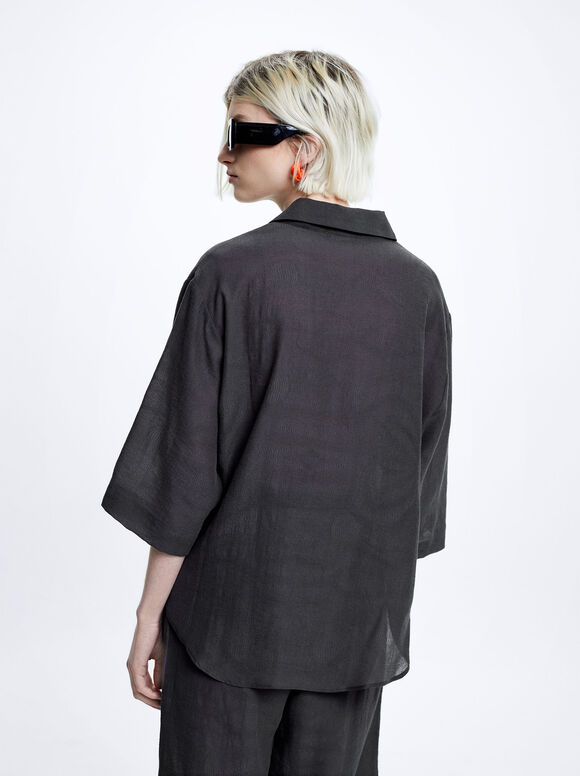 Camisa jacquard de manga curta - Cinza