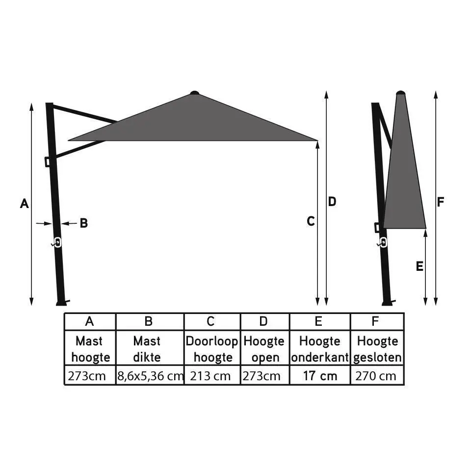 Platinum Challenger vierkante parasol T1 Premium 3,5x3,5 m - Manhattan