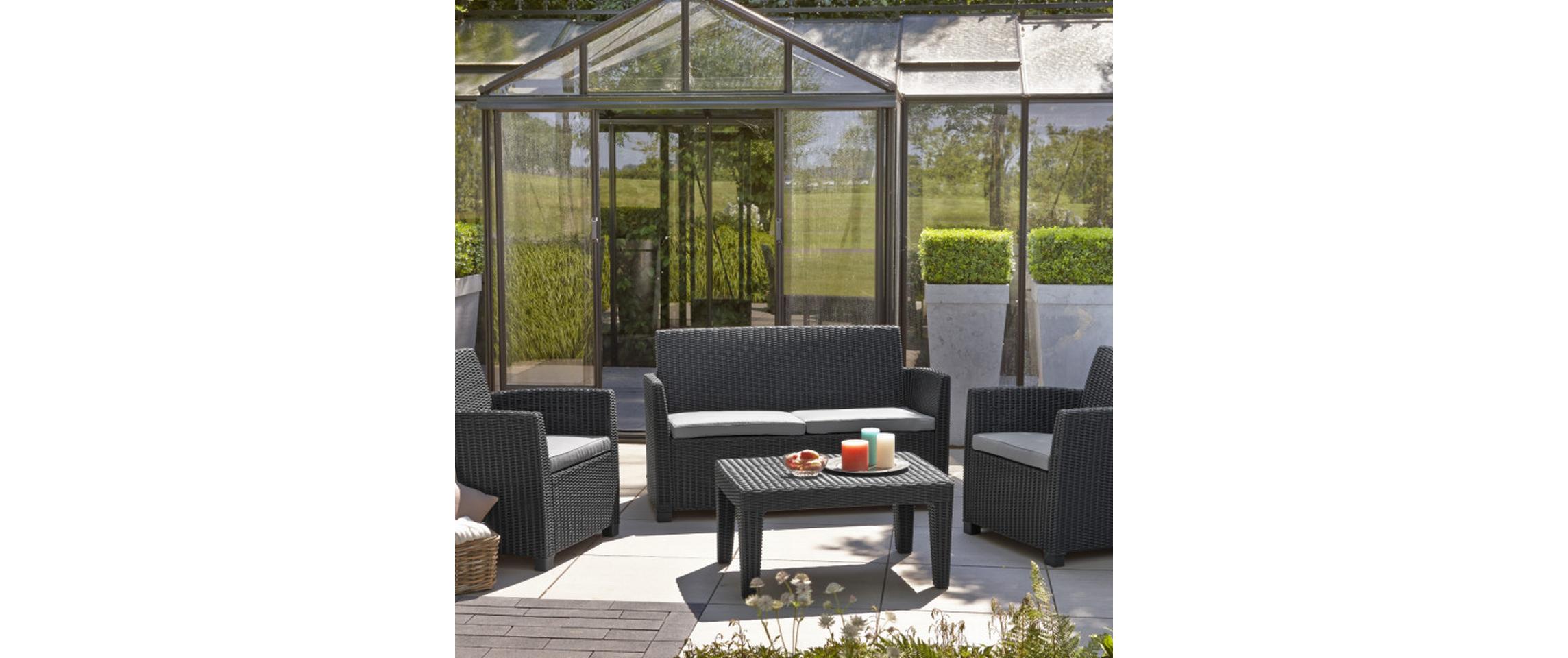 Mia Lounge Set (Corona) inkl. Kissenbox graphit<br>Loungeset im Korbdesign