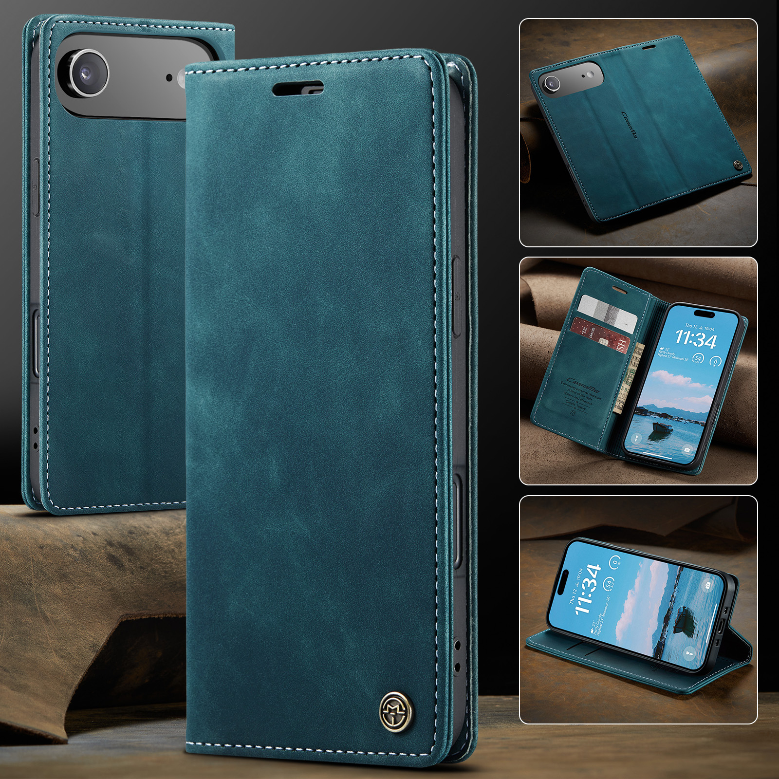 iPhone Air Leder Tasche Flip Wallet Etui mit Kartenfächern - Blau