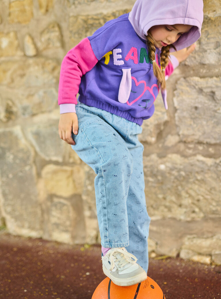 Sweat color block à capuche pour fille
