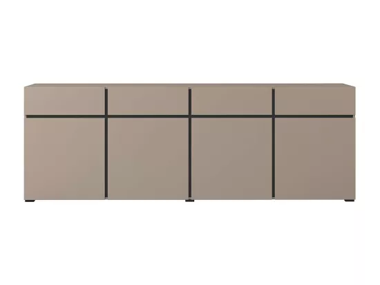 Buffet XL coloris beige et noir 225cm collection HAVANA. Bahut design avec 4 portes et 4 tiroirs.