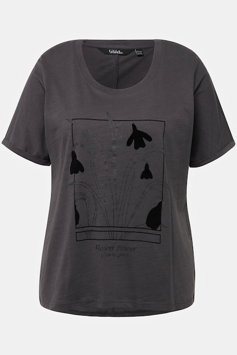T-Shirt, Gartenmotiv, Oversized, Rundhals, Halbarm