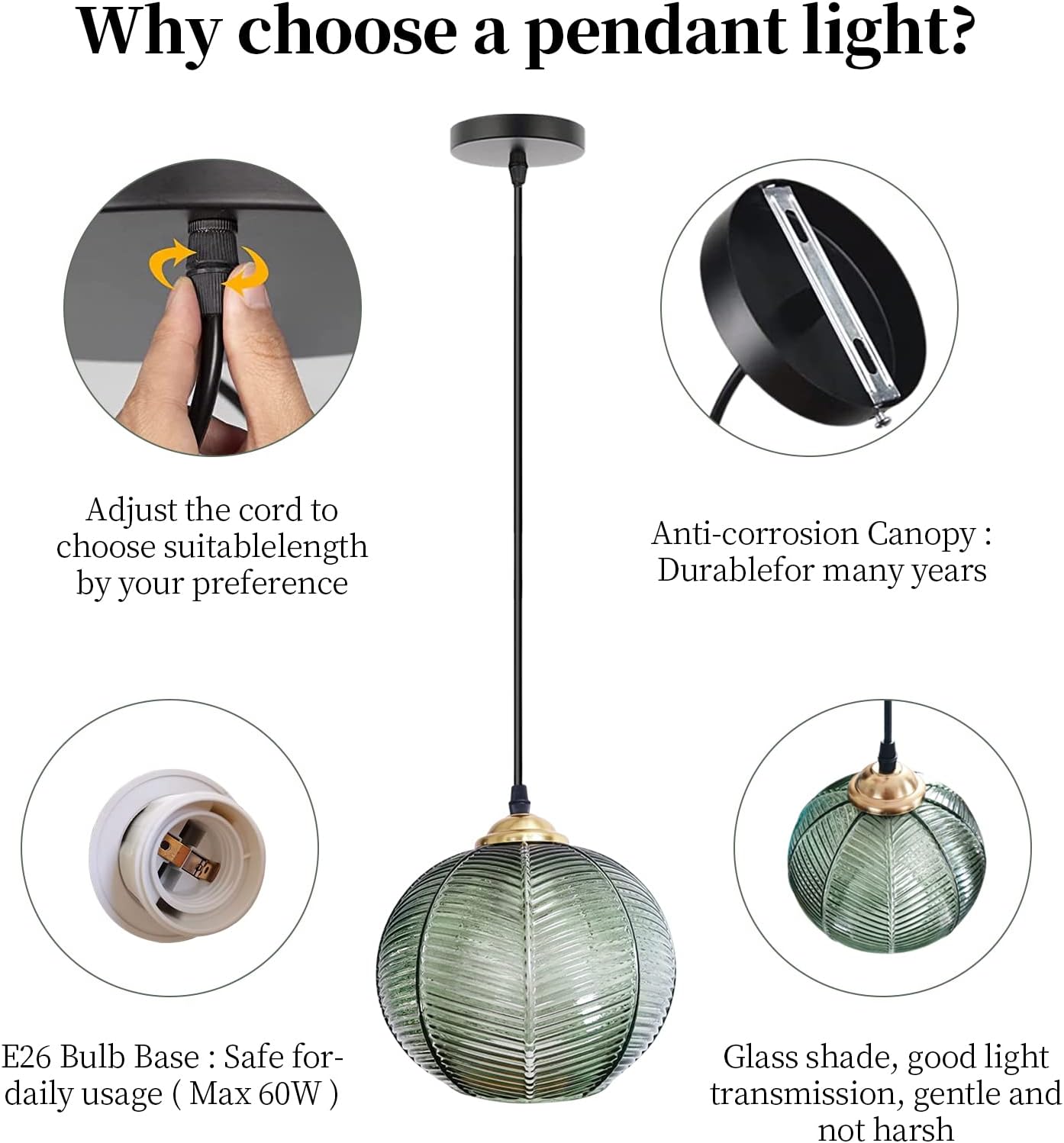 Pendelleuchte Glas Pendelleuchte Esstisch Grüne Hängelampe 3er Moderne Höhenverstellbar Pendellampe Grün Hängeleuchte Esszimmer Wohnzimmer Küche Bar Esszimmerlampe Hängend, E26(3Pack)