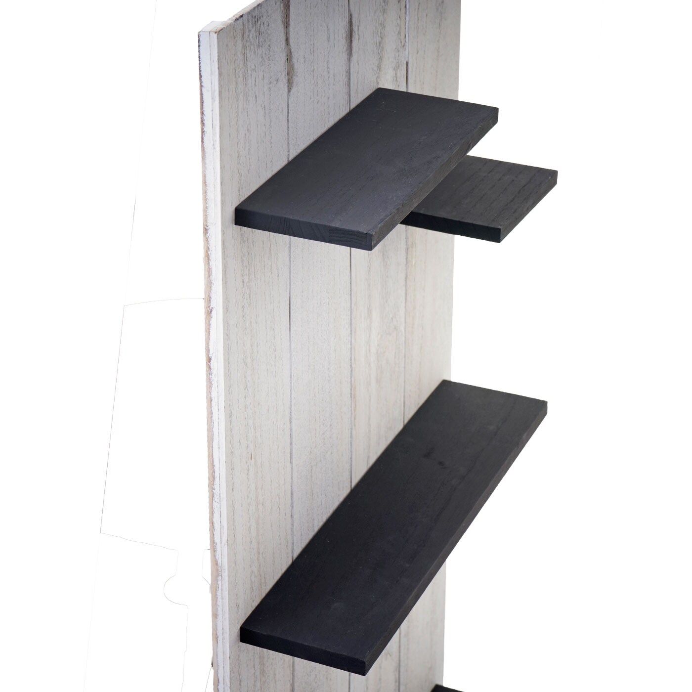 Wandregal MCW-C65, Wandpaneel Holzregal Regal, 6 Ebenen 110x50x14cm Massivholz Vintage ~ weiß/dunkelgrau shabby