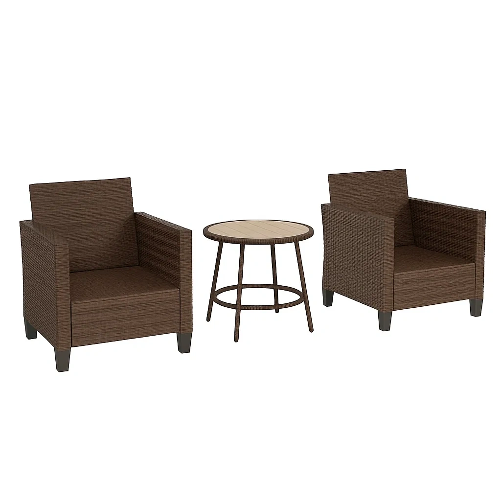Ensemble de mobilier de jardin en résine tressée et bois composite marron 3 pièces