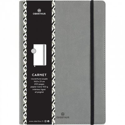 Oberthur - Carnet de notes A6 - ligné - 160 pages - gris
