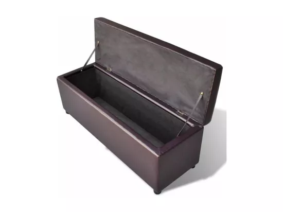 Banquette coffre capitonnée similicuir brun Mandai 118cm