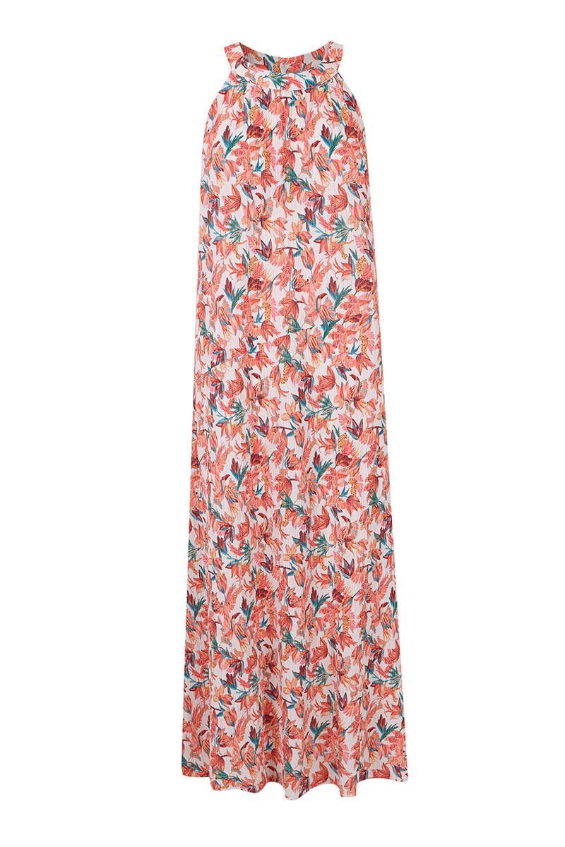 Vestido plissado com decote halter - Marfim