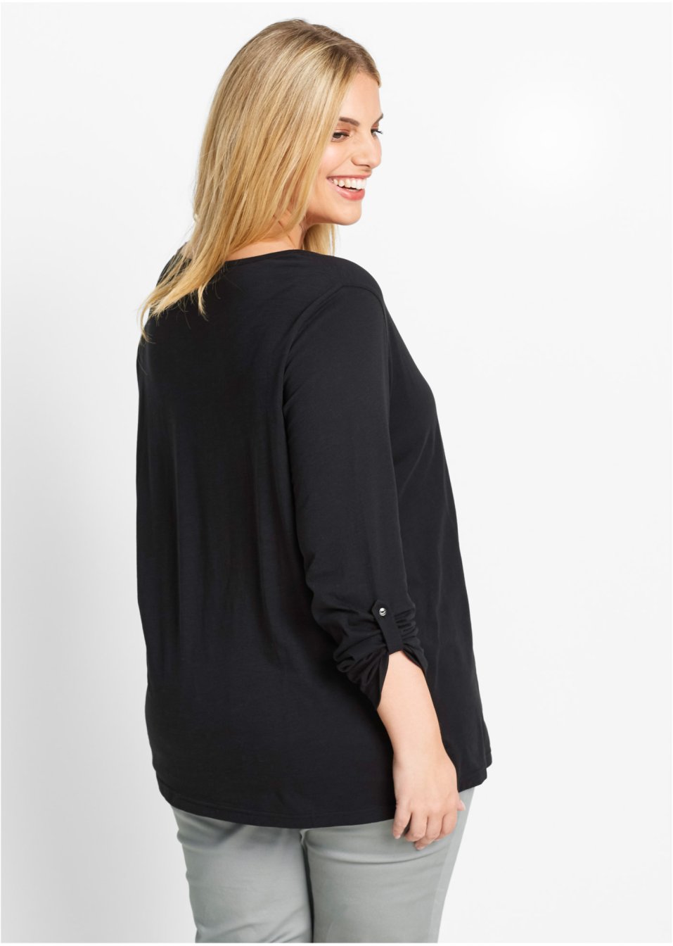T-shirt manches longues en coton léger avec patte de boutonnage