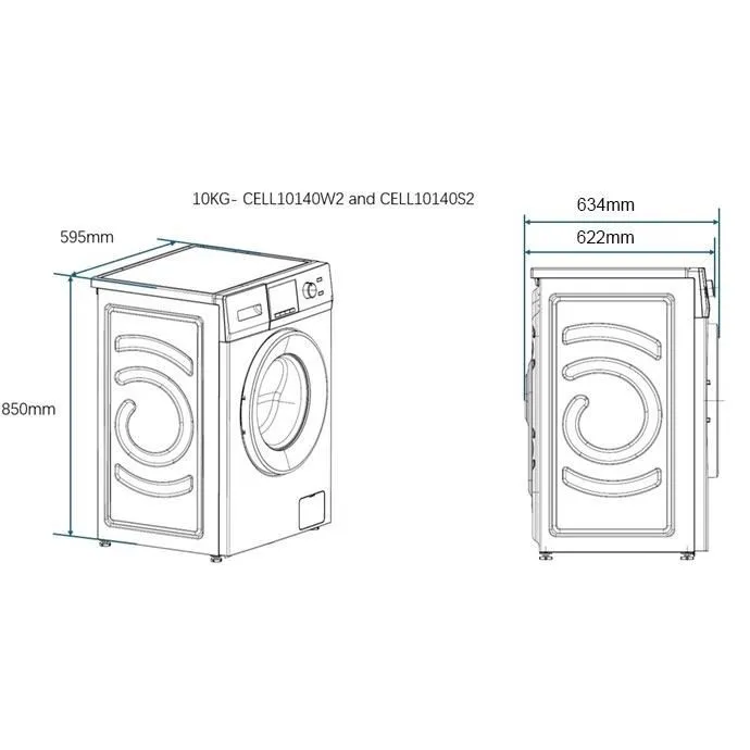 Lave-linge hublot CONTINENTAL EDISON CELL10140S2 - 10 kg - Largeur 60 cm - Classe A - 1400 trs/min - moteur induction -Anthracite
