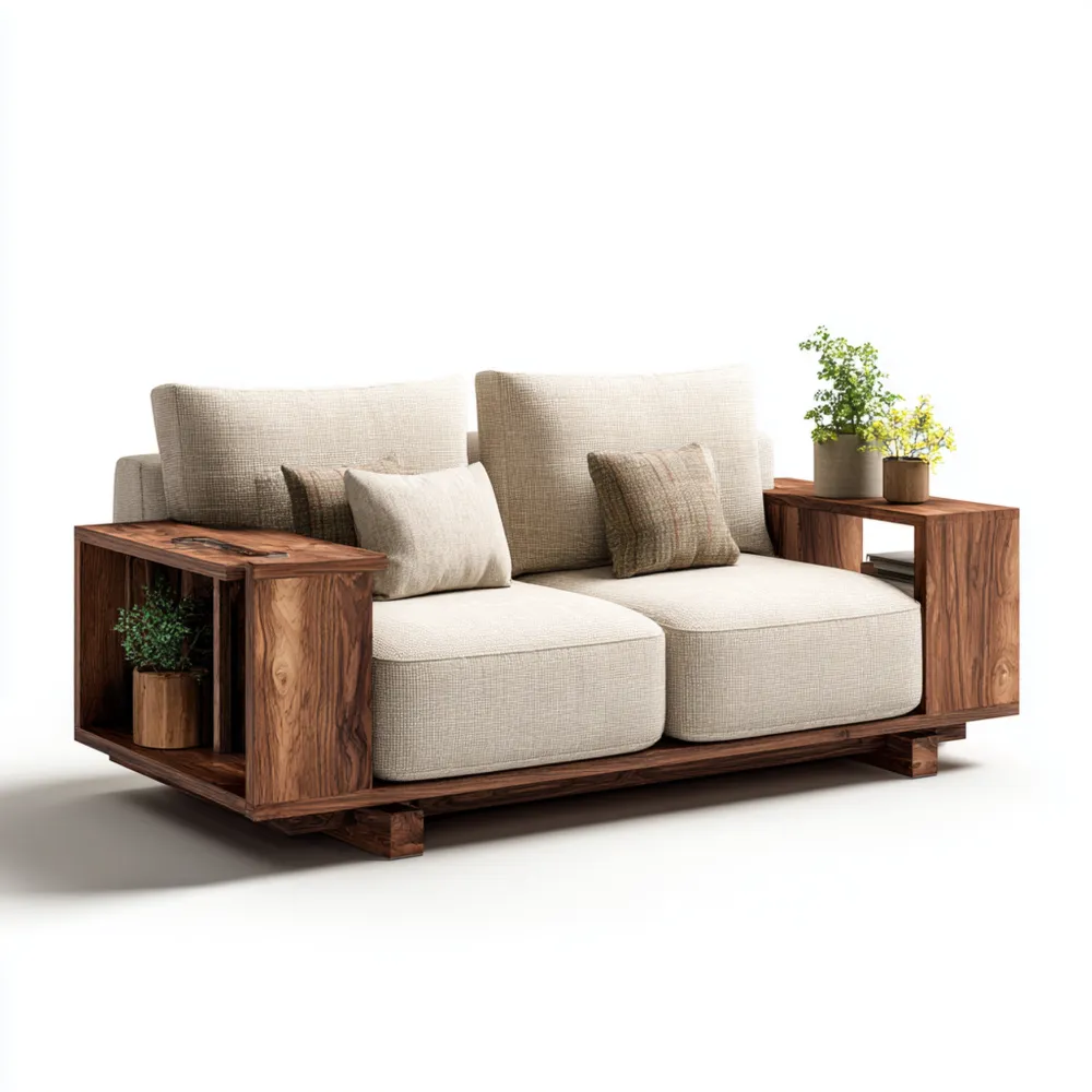 2-Sitzer-Sofa Leinenpolsterung Massivholzrahmen - 150x90x80 cm - Creme