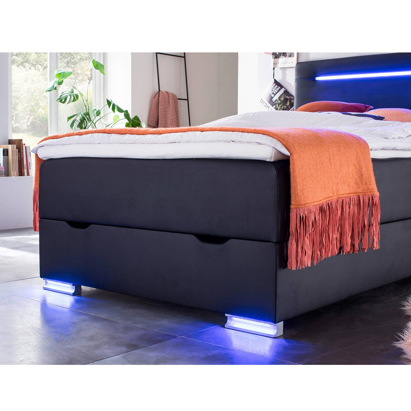 Boxspringbett - schwarz - H2 - Bettkasten - 140x200 cm