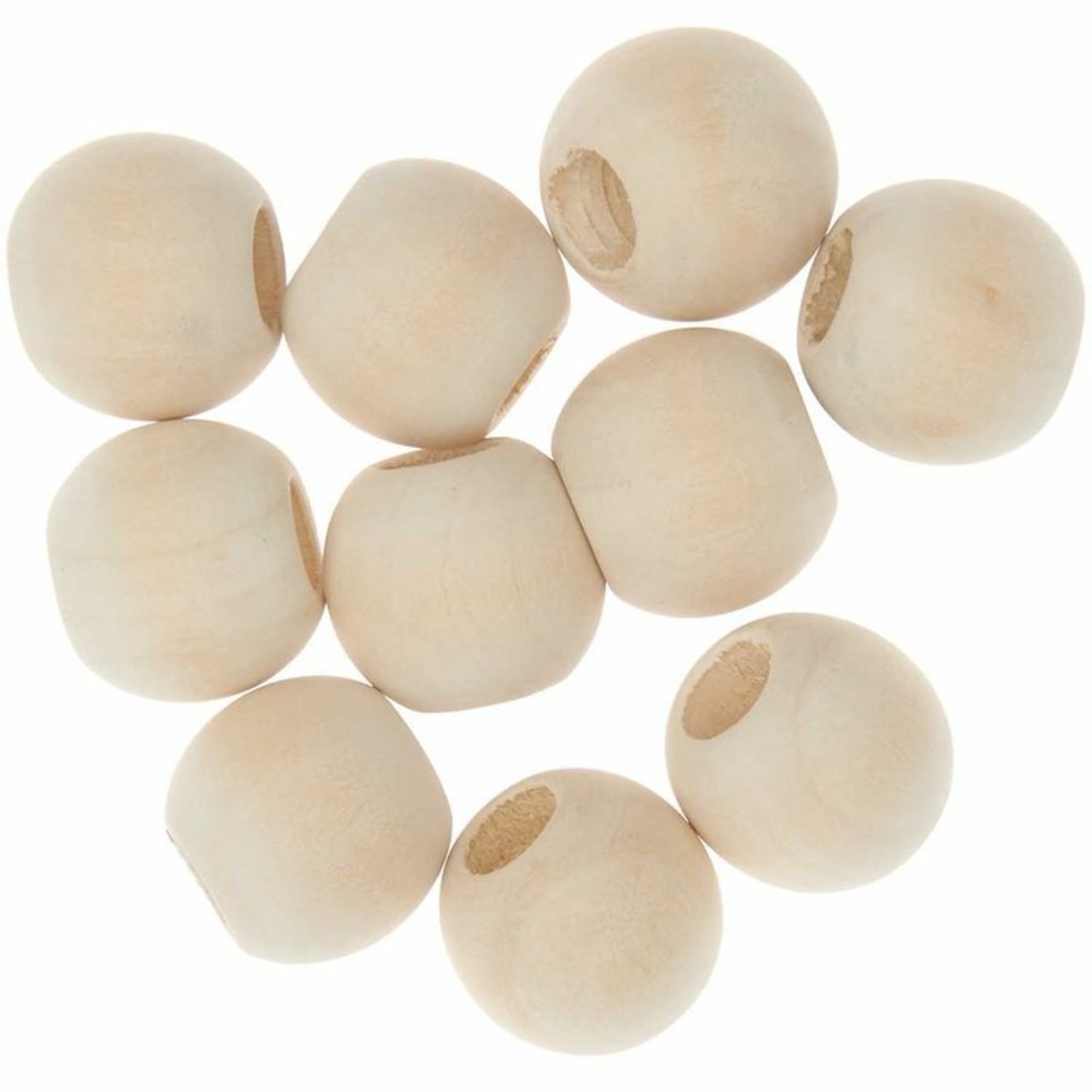 10 perles rondes macramé - bois nature - 20 mm
