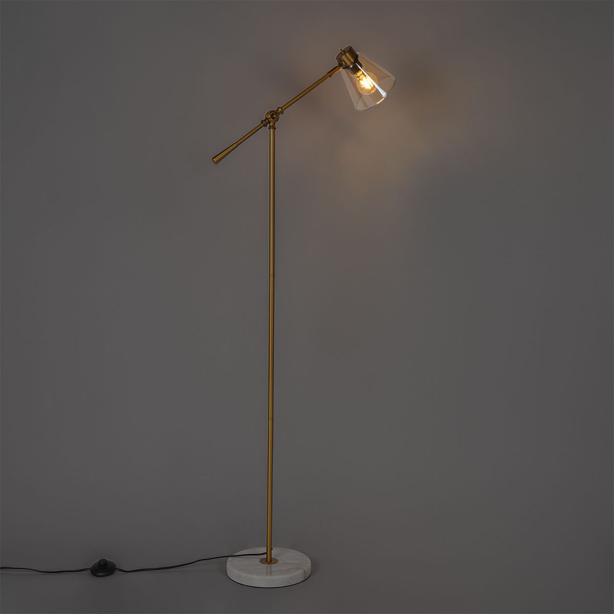 Art Deco vloerlamp brons met marmer en amber glas - Nina