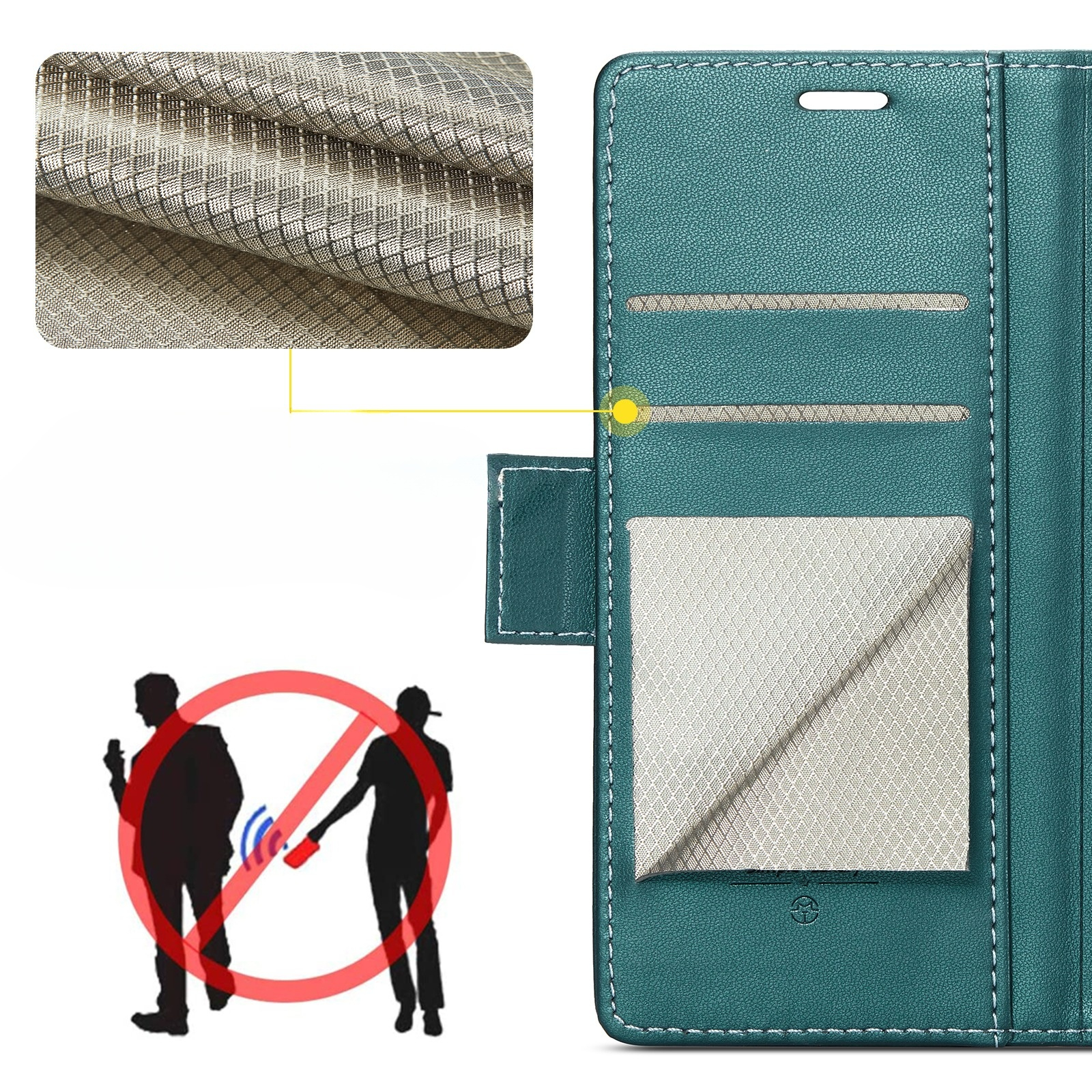 iPhone 17 Leder Tasche Flip Wallet Etui mit Kartenfächern Litchi Look (RFID Schutz) - Grün