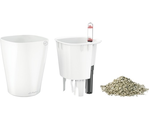 Lechuza Deltini Mini kunststof bloempot Ø 10 H 13 cm wit incl. grondbewateringssysteem en waterniveau-indicator