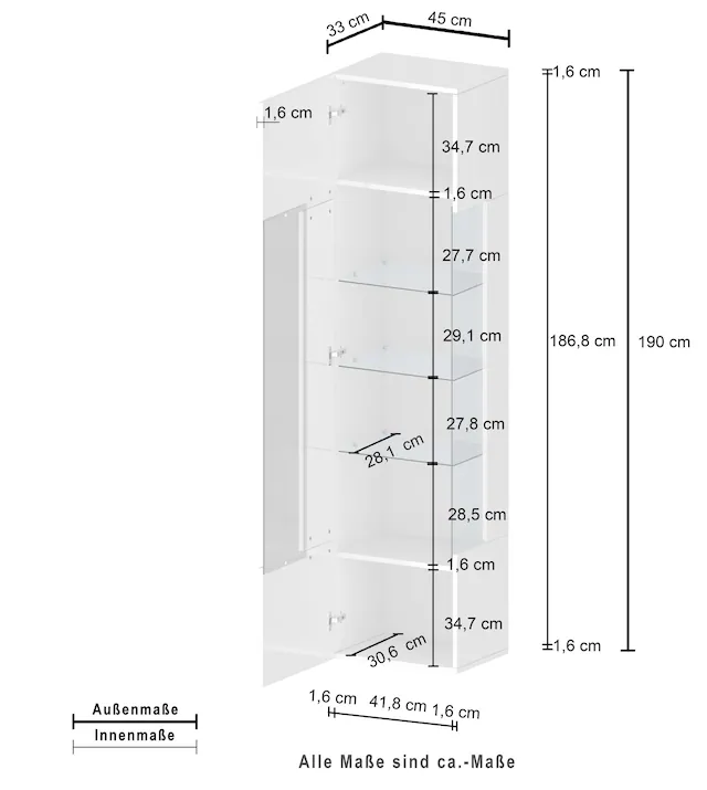 INOSIGN Vitrine »Egypt« komplett hochglanz lackiert, 1 Glastür mit 3 Glasböden