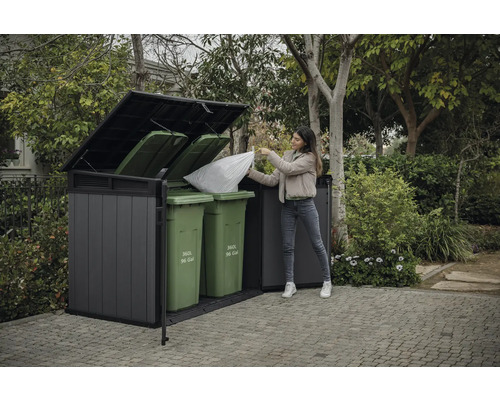 Keter Cortina Mega Evotech 3 x 240 l vuilnisbak/fietsengarage inclusief gasveren, 190,5 x 109,3 x 132,5 cm, antraciet