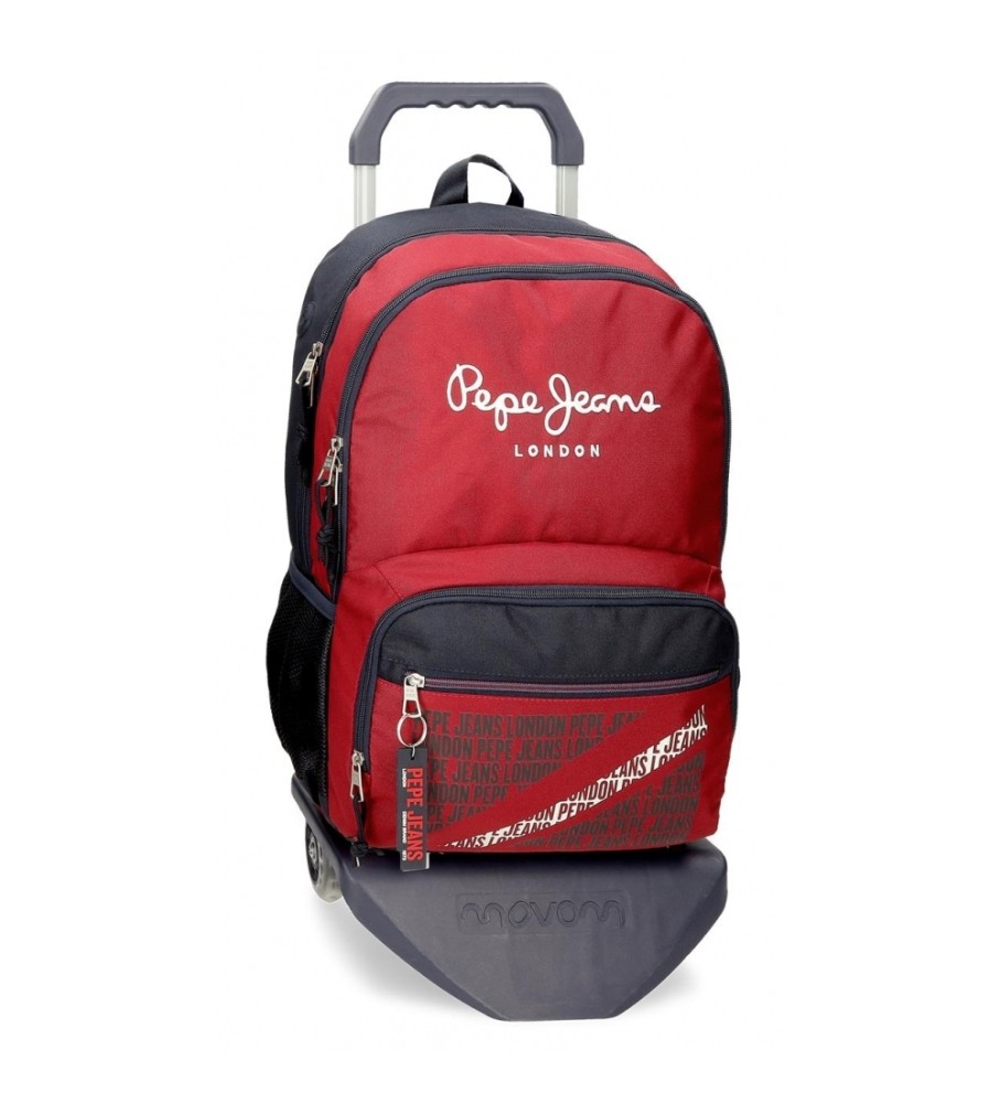 Mochila ajustável Pepe Jeans Clark de 46 cm com dois compartimentos, vermelha.