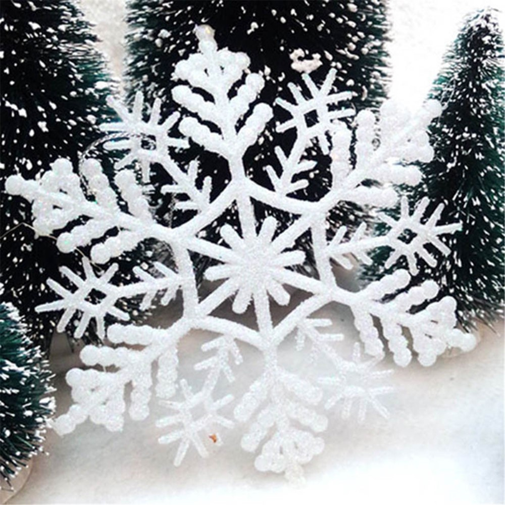 (12er Set) Christbaum Schmuck Glitzer Schneeflocken Deko Ornamente - Silber