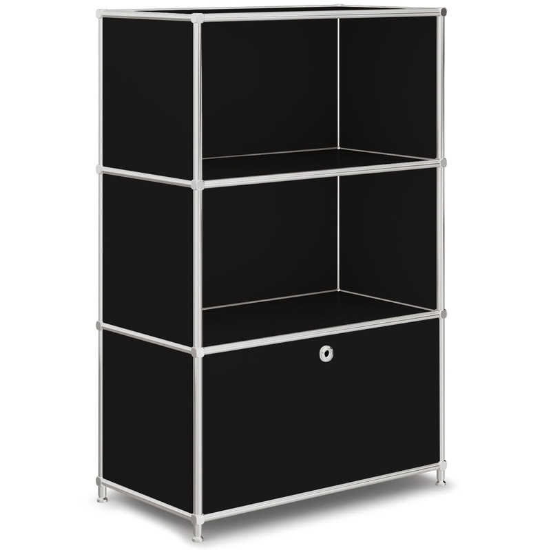 Highboard VEROM, 1 Schublade, 2 Fächer, mit Lochgriff, schwarz