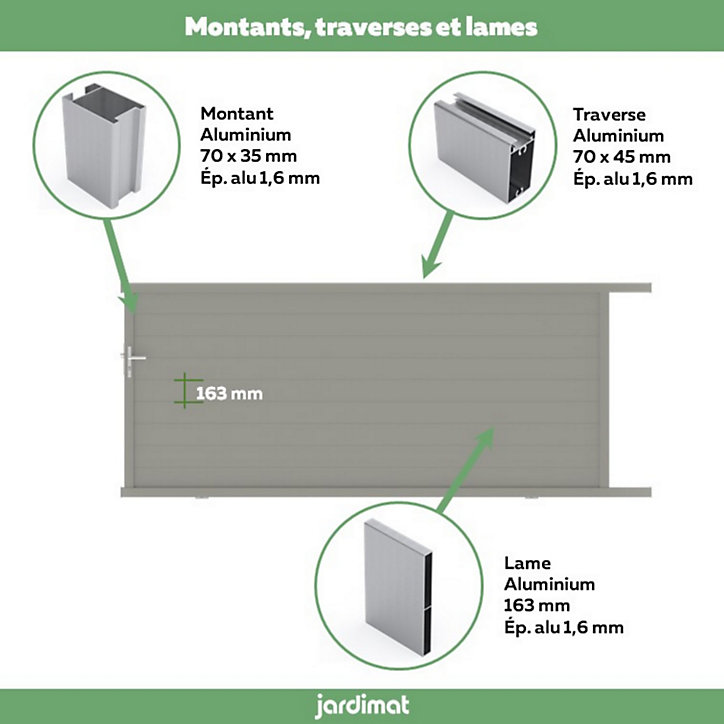 Portail Jardimat coulissant aluminium Alpes gris quartz - 400 x h.160 cm