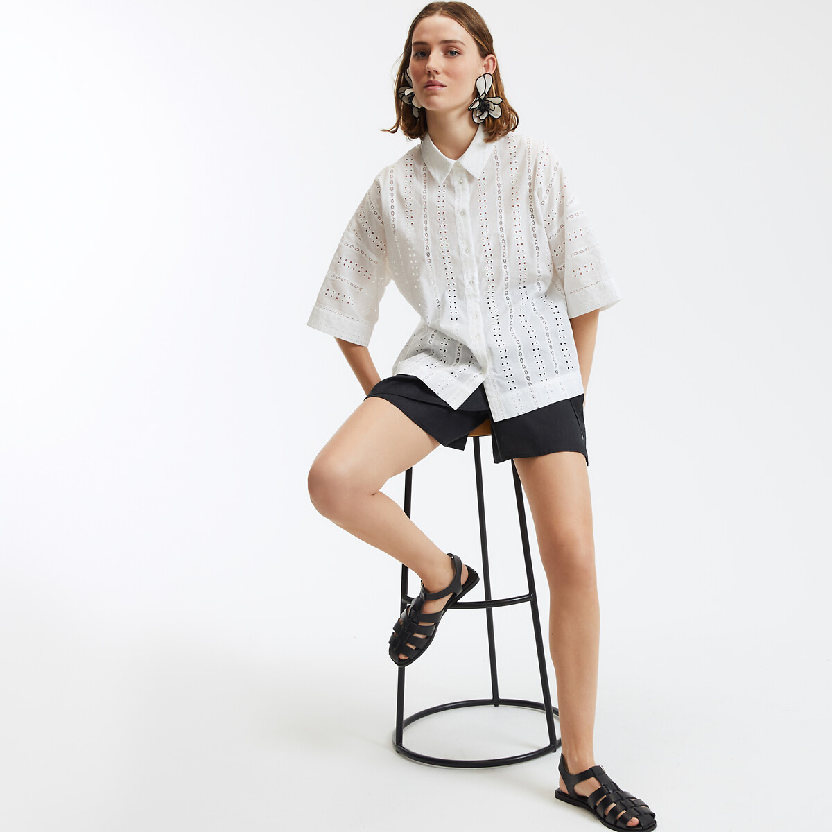COLEÇÕES LA REDOUTE<br>Los hemd em bordado inglês, elleboogmouwen