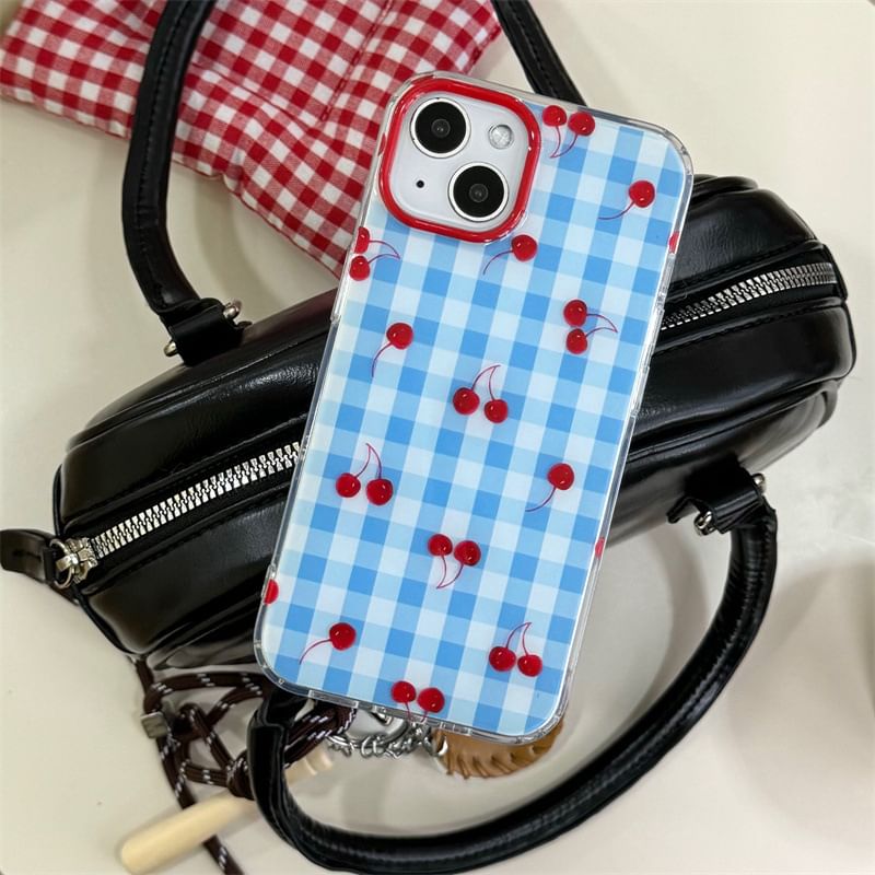 Elliure - Cherry Plaid telefoonhoesje / bandje / set - iPhone 16 Pro Max / 16 Pro / 16 Plus / 16 / 15 Pro Max / 15 Pro / 15 Plus / 15 / 14 Pro Max / 14 Pro / 14 Plus / 14 / 13 Pro Max / 13 Pro / 13 / 13 Mini