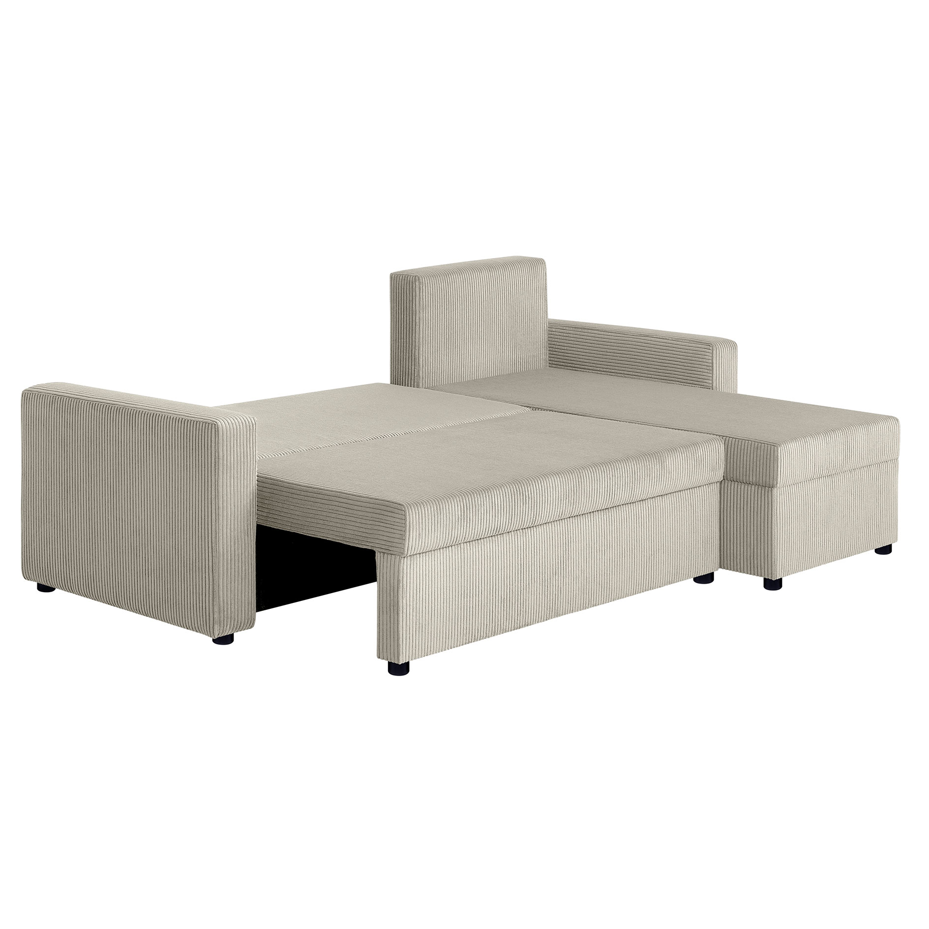 Ecksofa - creme - Breitcord - mit Liegefunktion und Staukasten