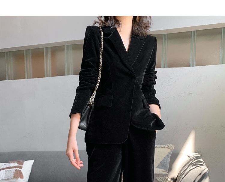 Godeko - Enkelrijs fluwelen blazer / Wijde pantalon