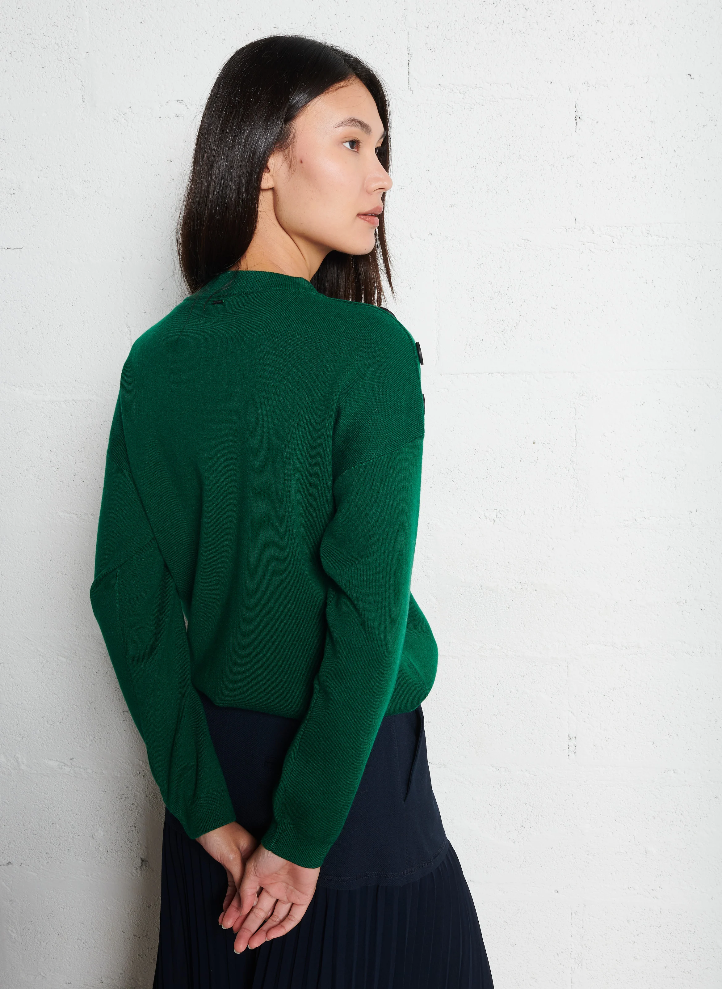 Pull droit col rond en maille mélangée | Vert