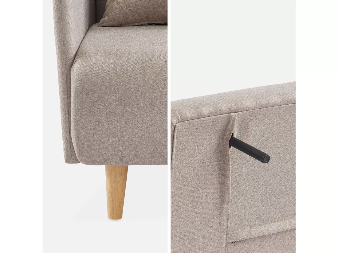 Canapé convertible en tissu - Panam - 2 places scandinave. pieds bois clair. beige. banquette. dossier inclinable
