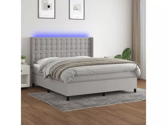 Sommier tapissier matelas et LED Gris clair 160x200 cm Tissu