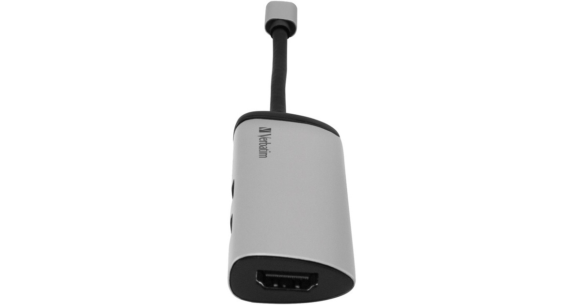 VerbatimUSB 3.2 Gen 1 multiport hub, USB-C > 2x USB-A + USB-C + HDMI usb-hub  (Zilver/zwart, PD, opladen tot 100 watt)