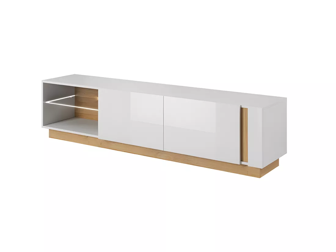 Ensemble buffet et meuble TV blanc brillant et naturel - Séjour lumineux MURARI