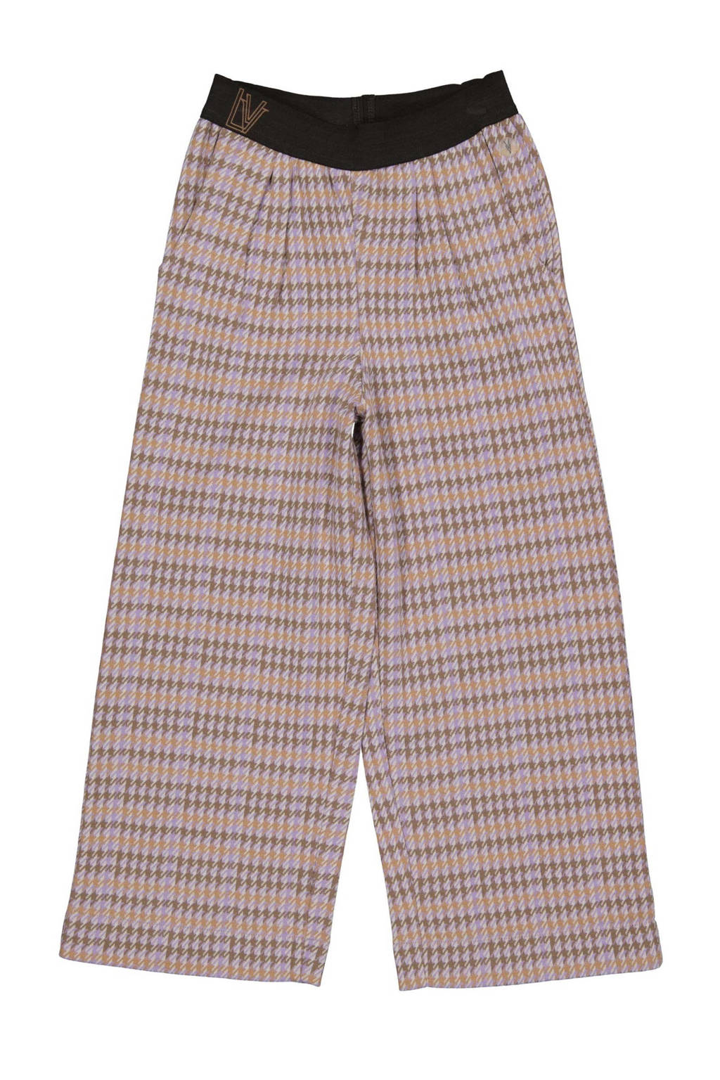 LEVV wide leg broek FONNE met all over print beige/lila/oranje