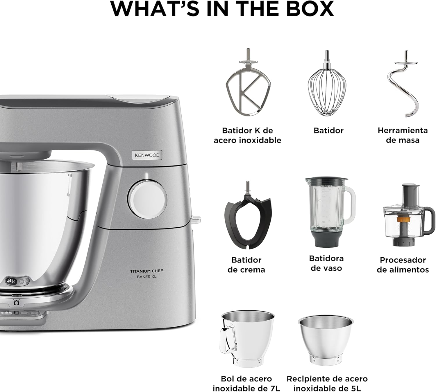 Kenwood Titanium Chef Baker XL KVL85.424SI Küchenmaschine mit integrierter Waage, inkl. 4-teiligem Patisserie-Set, 7 L und 5L Rührschüssel, stufenloser Geschwindigkeitsregler, 1200 W, Silber